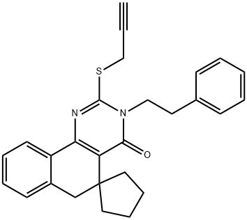 3-(2-phenylethyl)-2-(2-propynylsulfanyl)-5,6-dihydrospiro(benzo[h]quinazoline-5,1'-cyclopentane)-4(3H)-one Structure