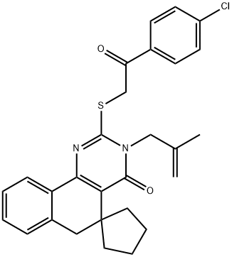 2-{[2-(4-chlorophenyl)-2-oxoethyl]sulfanyl}-3-(2-methyl-2-propenyl)-5,6-dihydrospiro(benzo[h]quinazoline-5,1'-cyclopentane)-4(3H)-one 结构式