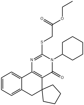 3-cyclohexyl-2-{[2-(ethyloxy)-2-oxoethyl]sulfanyl}-4-oxo-3,4,5,6-tetrahydrospiro(benzo[h]quinazoline-5,1'-cyclopentane) Structure