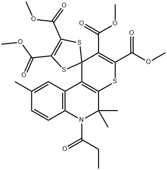 tetramethyl 5',5',9'-trimethyl-6'-propionyl-5',6'-dihydrospiro(1,3-dithiole-2,1'-[1'H]-thiopyrano[2,3-c]quinoline)-2',3',4,5-tetracarboxylate Struktur