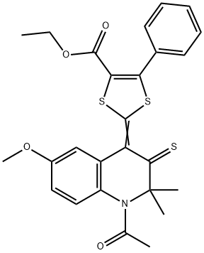 ethyl 2-(1-acetyl-6-methoxy-2,2-dimethyl-3-thioxo-2,3-dihydro-4(1H)-quinolinylidene)-5-phenyl-1,3-dithiole-4-carboxylate 结构式