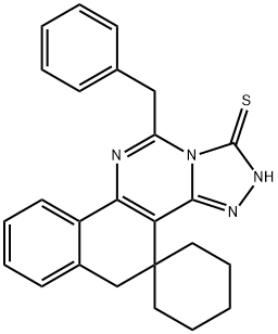 11-benzyl-4,5-dihydrospiro(benzo[h][1,2,4]triazolo[4,3-c]quinazoline-4,1'-cyclohexane)-1-thiol Struktur