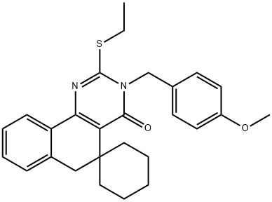2-(ethylsulfanyl)-3-(4-methoxybenzyl)-5,6-dihydrospiro(benzo[h]quinazoline-5,1'-cyclohexane)-4(3H)-one 化学構造式