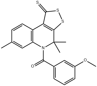 5-(3-methoxybenzoyl)-4,4,7-trimethyl-4,5-dihydro-1H-[1,2]dithiolo[3,4-c]quinoline-1-thione Struktur