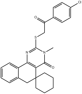 2-{[2-(4-chlorophenyl)-2-oxoethyl]sulfanyl}-3-methyl-5,6-dihydrospiro(benzo[h]quinazoline-5,1'-cyclohexane)-4(3H)-one 化学構造式