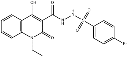 4-bromo-N'-[(1-ethyl-4-hydroxy-2-oxo-1,2-dihydroquinolin-3-yl)carbonyl]benzenesulfonohydrazide 化学構造式