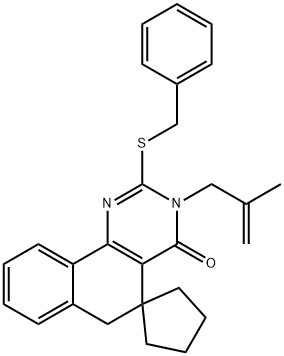 2-(benzylsulfanyl)-3-(2-methyl-2-propenyl)-5,6-dihydrospiro(benzo[h]quinazoline-5,1'-cyclopentane)-4(3H)-one 化学構造式