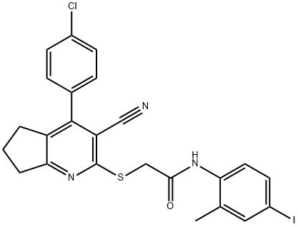 2-{[4-(4-chlorophenyl)-3-cyano-6,7-dihydro-5H-cyclopenta[b]pyridin-2-yl]sulfanyl}-N-(4-iodo-2-methylphenyl)acetamide|
