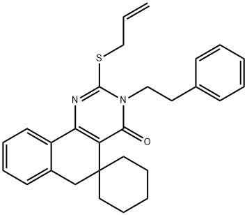 2-(prop-2-enylsulfanyl)-3-(2-phenylethyl)-5,6-dihydro-4(3H)-oxospiro(benzo[h]quinazolin-5,1'-cyclohexane) Structure