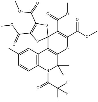 tetramethyl 9-methyl-5,5-dimethyl-6-(trifluoroacetyl)-5,6-dihydrospiro(1H-thiopyrano[2,3-c]quinoline-1,2'-[1,3]-dithiole)-2,3,4',5'-tetracarboxylate Structure