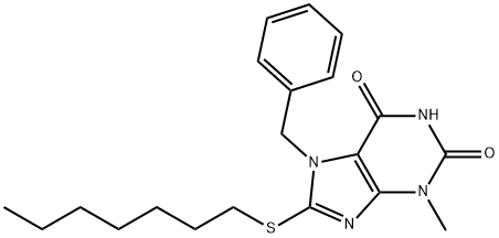 7-benzyl-8-(heptylsulfanyl)-3-methyl-3,7-dihydro-1H-purine-2,6-dione Struktur