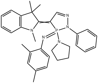 2,4-dimethyl-N-[2-phenyl-3-(1-pyrrolidinyl)-4-(1,3,3-trimethyl-1,3-dihydro-2H-indol-2-ylidene)-3,4-dihydro-2H-1,2,3lambda~5~-diazaphosphol-3-ylidene]aniline,328107-29-5,结构式