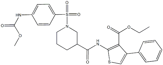 ethyl 2-({[1-({4-[(methoxycarbonyl)amino]phenyl}sulfonyl)-3-piperidinyl]carbonyl}amino)-4-phenyl-3-thiophenecarboxylate Structure