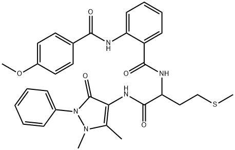 N-[1-{[(1,5-dimethyl-3-oxo-2-phenyl-2,3-dihydro-1H-pyrazol-4-yl)amino]carbonyl}-3-(methylsulfanyl)propyl]-2-[(4-methoxybenzoyl)amino]benzamide Structure