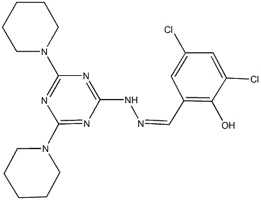 3,5-dichloro-2-hydroxybenzaldehyde [4,6-di(1-piperidinyl)-1,3,5-triazin-2-yl]hydrazone 化学構造式