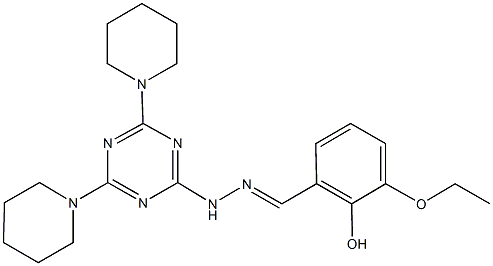 3-ethoxy-2-hydroxybenzaldehyde [4,6-di(1-piperidinyl)-1,3,5-triazin-2-yl]hydrazone 化学構造式