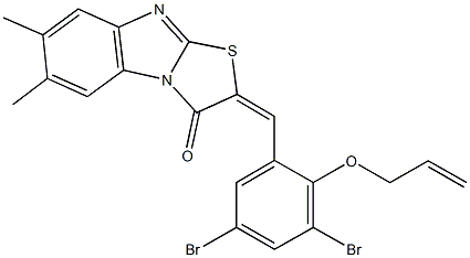 2-[2-(allyloxy)-3,5-dibromobenzylidene]-6,7-dimethyl[1,3]thiazolo[3,2-a]benzimidazol-3(2H)-one Struktur