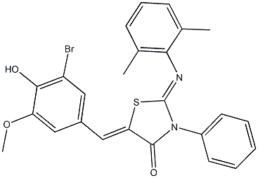 5-(3-bromo-4-hydroxy-5-methoxybenzylidene)-2-[(2,6-dimethylphenyl)imino]-3-phenyl-1,3-thiazolidin-4-one Struktur