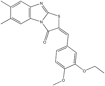 2-(3-ethoxy-4-methoxybenzylidene)-6,7-dimethyl[1,3]thiazolo[3,2-a]benzimidazol-3(2H)-one Structure