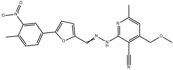 2-{2-[(5-{3-nitro-4-methylphenyl}-2-furyl)methylene]hydrazino}-4-(methoxymethyl)-6-methylnicotinonitrile Struktur