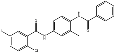 N-[4-(benzoylamino)-3-methylphenyl]-2-chloro-5-iodobenzamide 化学構造式
