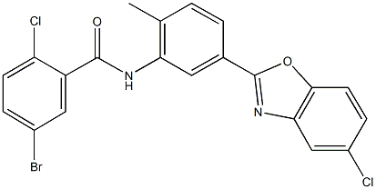5-bromo-2-chloro-N-[5-(5-chloro-1,3-benzoxazol-2-yl)-2-methylphenyl]benzamide Struktur