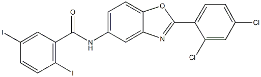 N-[2-(2,4-dichlorophenyl)-1,3-benzoxazol-5-yl]-2,5-diiodobenzamide 结构式