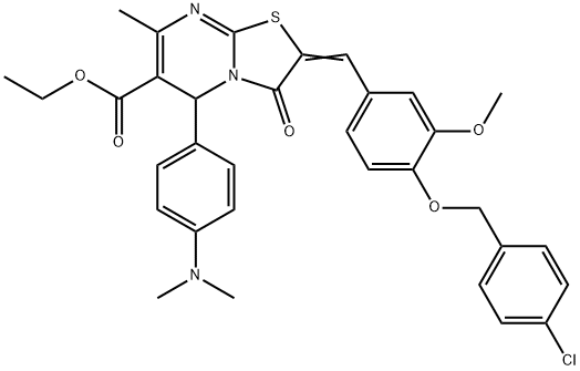 ethyl 2-{4-[(4-chlorobenzyl)oxy]-3-methoxybenzylidene}-5-[4-(dimethylamino)phenyl]-7-methyl-3-oxo-2,3-dihydro-5H-[1,3]thiazolo[3,2-a]pyrimidine-6-carboxylate 化学構造式