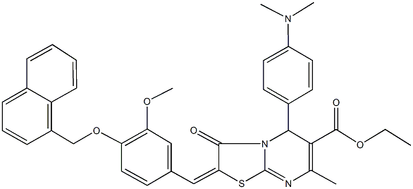 ethyl 5-[4-(dimethylamino)phenyl]-2-[3-methoxy-4-(1-naphthylmethoxy)benzylidene]-7-methyl-3-oxo-2,3-dihydro-5H-[1,3]thiazolo[3,2-a]pyrimidine-6-carboxylate Struktur