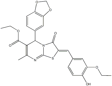 328263-96-3 ethyl 5-(1,3-benzodioxol-5-yl)-2-(3-ethoxy-4-hydroxybenzylidene)-7-methyl-3-oxo-2,3-dihydro-5H-[1,3]thiazolo[3,2-a]pyrimidine-6-carboxylate
