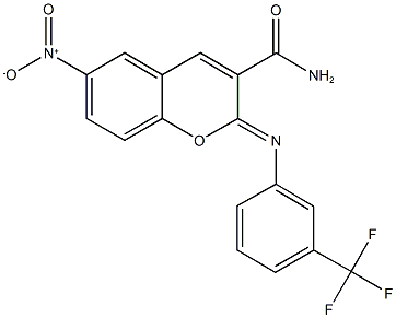 6-nitro-2-{[3-(trifluoromethyl)phenyl]imino}-2H-chromene-3-carboxamide Struktur