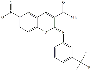 6-nitro-2-{[3-(trifluoromethyl)phenyl]imino}-2H-chromene-3-carboxamide 结构式