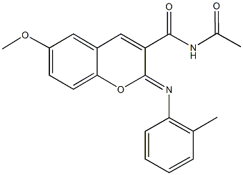 N-acetyl-6-methoxy-2-[(2-methylphenyl)imino]-2H-chromene-3-carboxamide Struktur