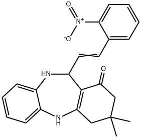 11-(2-{2-nitrophenyl}vinyl)-3,3-dimethyl-2,3,4,5,10,11-hexahydro-1H-dibenzo[b,e][1,4]diazepin-1-one Structure