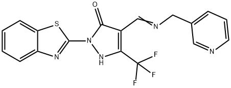 2-(1,3-benzothiazol-2-yl)-4-{[(3-pyridinylmethyl)imino]methyl}-5-(trifluoromethyl)-1,2-dihydro-3H-pyrazol-3-one Structure