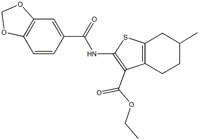 ethyl 2-[(1,3-benzodioxol-5-ylcarbonyl)amino]-6-methyl-4,5,6,7-tetrahydro-1-benzothiophene-3-carboxylate,328280-40-6,结构式