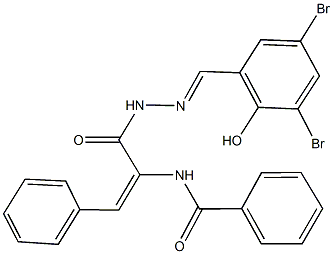 N-(1-{[2-(3,5-dibromo-2-hydroxybenzylidene)hydrazino]carbonyl}-2-phenylvinyl)benzamide Structure