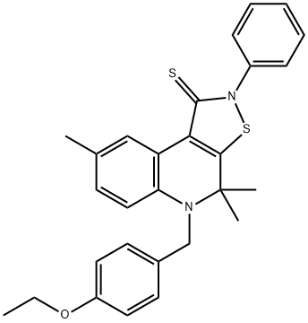 5-(4-ethoxybenzyl)-4,4,8-trimethyl-2-phenyl-4,5-dihydroisothiazolo[5,4-c]quinoline-1(2H)-thione 化学構造式