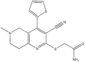 2-{[3-cyano-6-methyl-4-(2-thienyl)-5,6,7,8-tetrahydro[1,6]naphthyridin-2-yl]sulfanyl}acetamide Struktur
