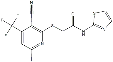 2-{[3-cyano-6-methyl-4-(trifluoromethyl)-2-pyridinyl]sulfanyl}-N-(1,3-thiazol-2-yl)acetamide,328285-72-9,结构式