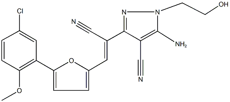 5-amino-3-{2-[5-(5-chloro-2-methoxyphenyl)-2-furyl]-1-cyanovinyl}-1-(2-hydroxyethyl)-1H-pyrazole-4-carbonitrile Structure