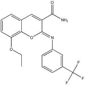 8-ethoxy-2-{[3-(trifluoromethyl)phenyl]imino}-2H-chromene-3-carboxamide Struktur