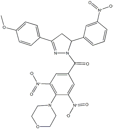 4-(2,6-bisnitro-4-{[5-{3-nitrophenyl}-3-(4-methoxyphenyl)-4,5-dihydro-1H-pyrazol-1-yl]carbonyl}phenyl)morpholine Struktur