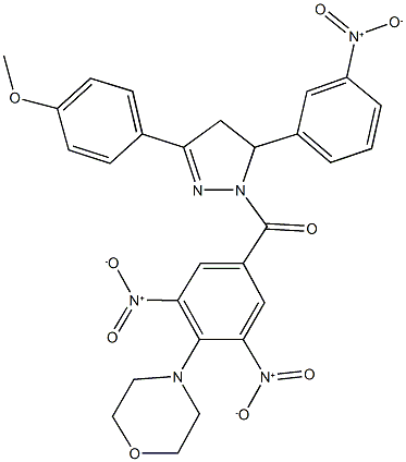 4-(2,6-bisnitro-4-{[5-{3-nitrophenyl}-3-(4-methoxyphenyl)-4,5-dihydro-1H-pyrazol-1-yl]carbonyl}phenyl)morpholine 结构式