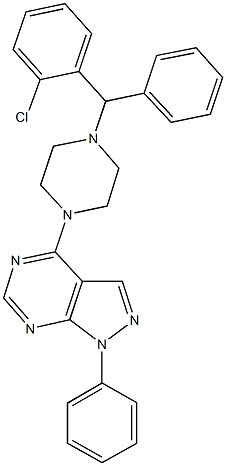 4-{4-[(2-chlorophenyl)(phenyl)methyl]-1-piperazinyl}-1-phenyl-1H-pyrazolo[3,4-d]pyrimidine 化学構造式