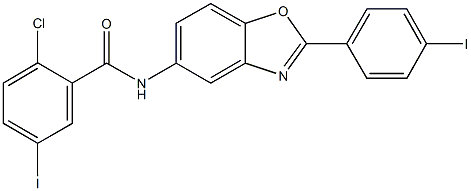 2-chloro-5-iodo-N-[2-(4-iodophenyl)-1,3-benzoxazol-5-yl]benzamide 化学構造式