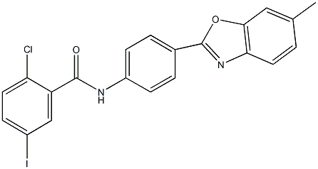 2-chloro-5-iodo-N-[4-(6-methyl-1,3-benzoxazol-2-yl)phenyl]benzamide 化学構造式