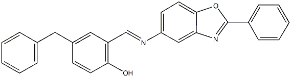 4-benzyl-2-{[(2-phenyl-1,3-benzoxazol-5-yl)imino]methyl}phenol 化学構造式