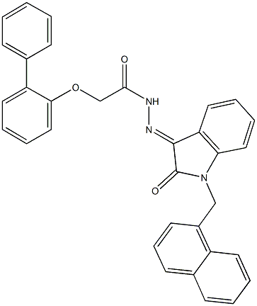 2-([1,1'-biphenyl]-2-yloxy)-N'-[1-(1-naphthylmethyl)-2-oxo-1,2-dihydro-3H-indol-3-ylidene]acetohydrazide Structure