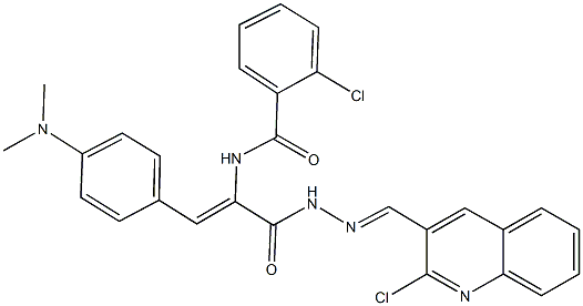 2-chloro-N-{1-({2-[(2-chloro-3-quinolinyl)methylene]hydrazino}carbonyl)-2-[4-(dimethylamino)phenyl]vinyl}benzamide,328940-33-6,结构式